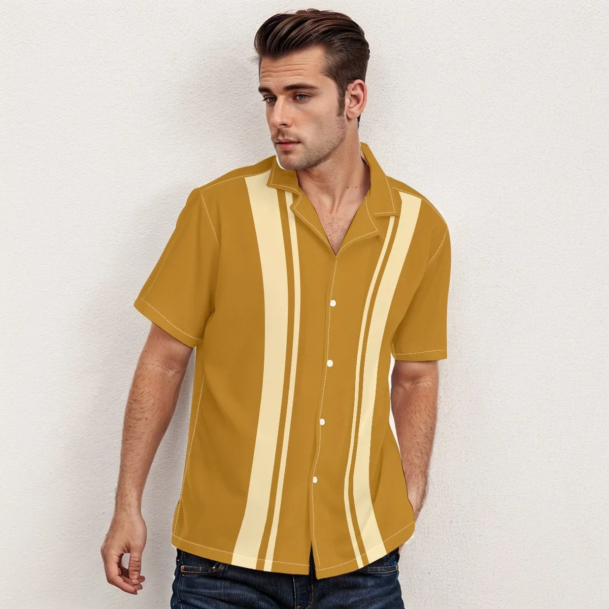 60s Shirt style men, 60s Style Top, Retro Shirt Men, Mustard Yellow Shirt Men, Vintage Bowling Shirt, Vintage Style Top