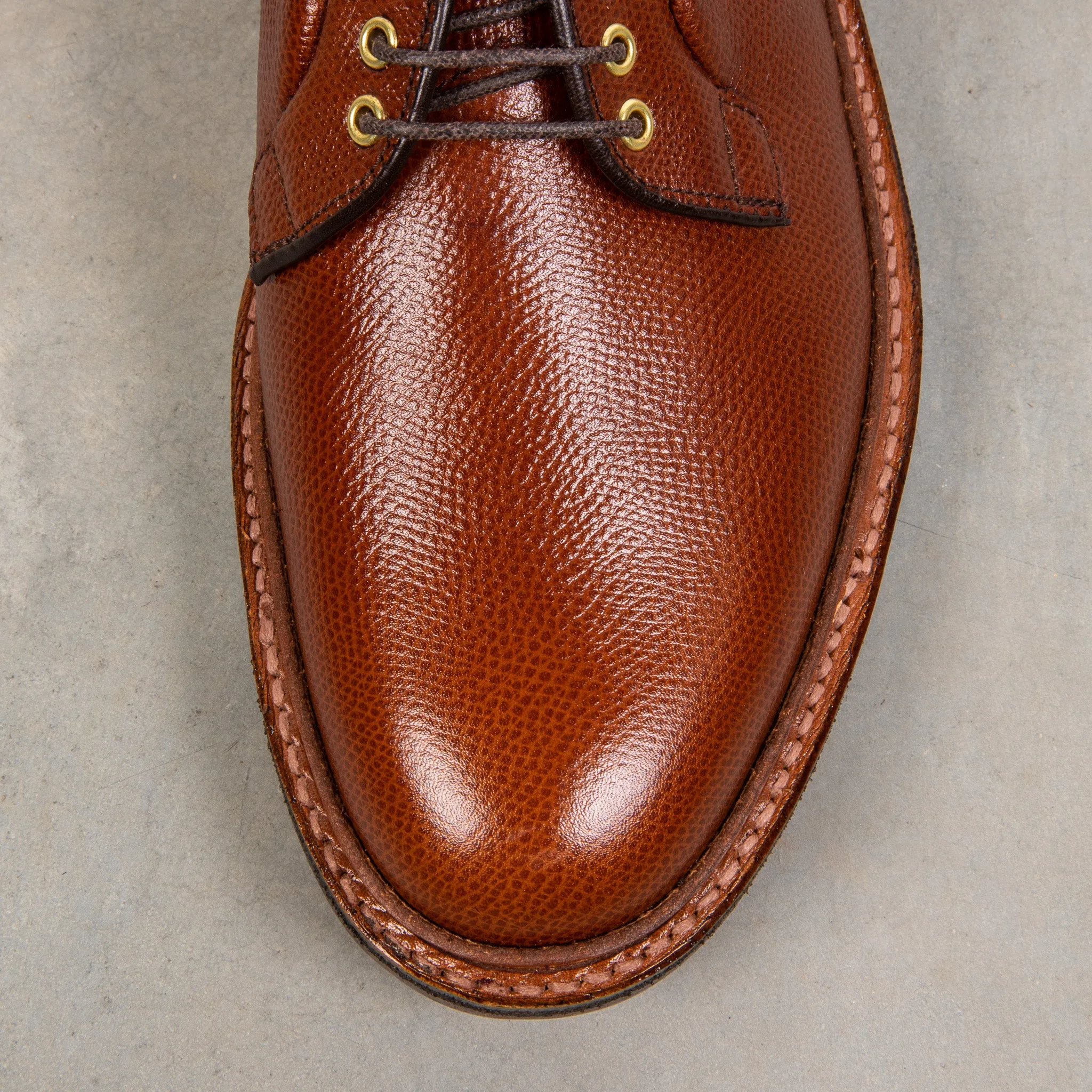 Alden plain toe blucher dark brown grained leather on crepe