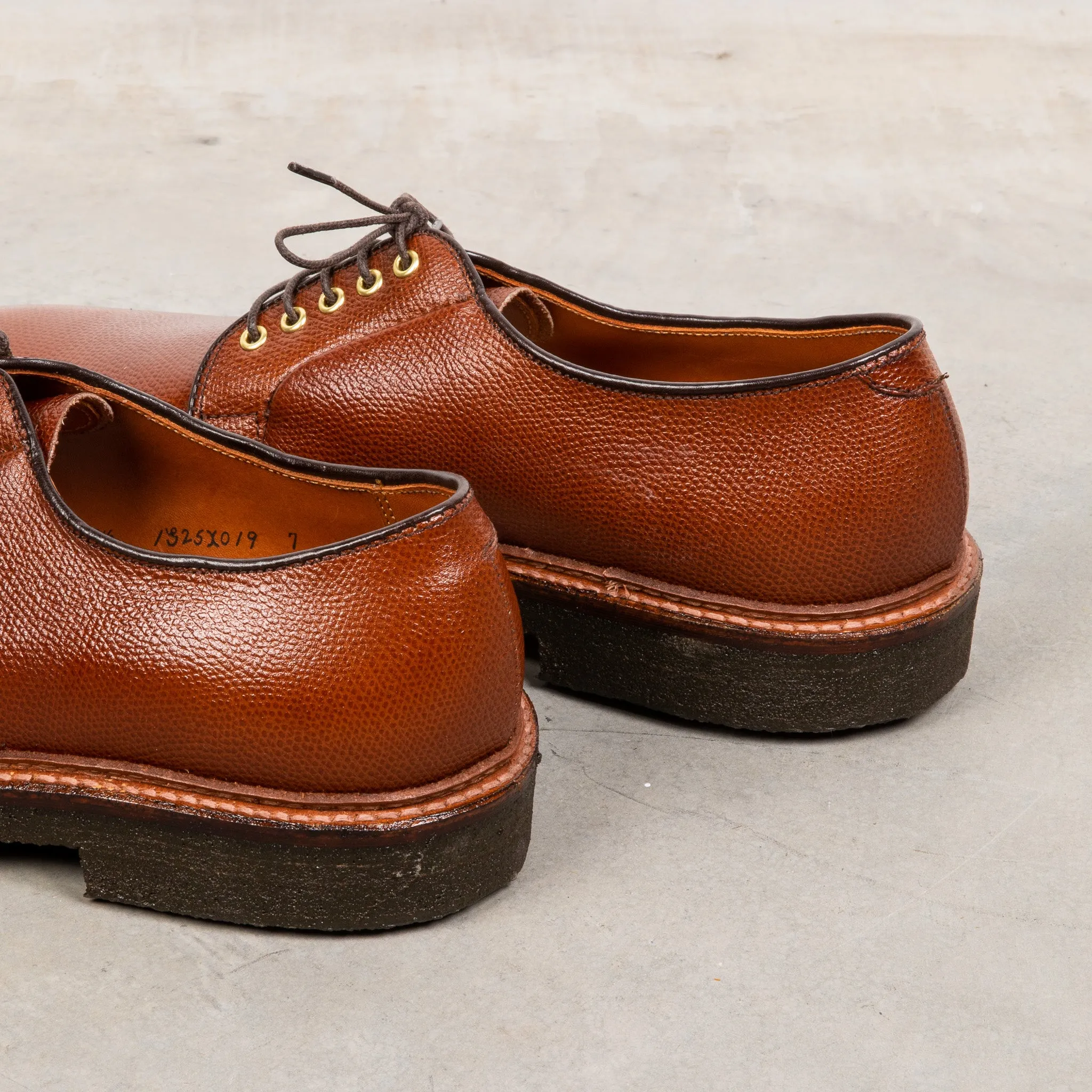 Alden plain toe blucher dark brown grained leather on crepe