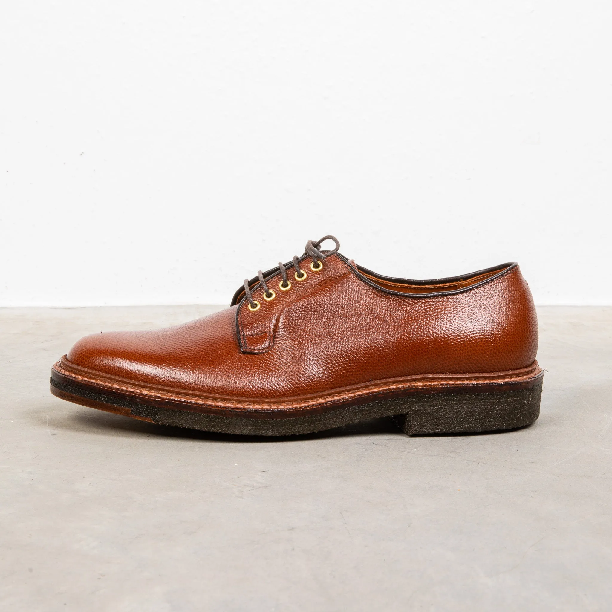 Alden plain toe blucher dark brown grained leather on crepe