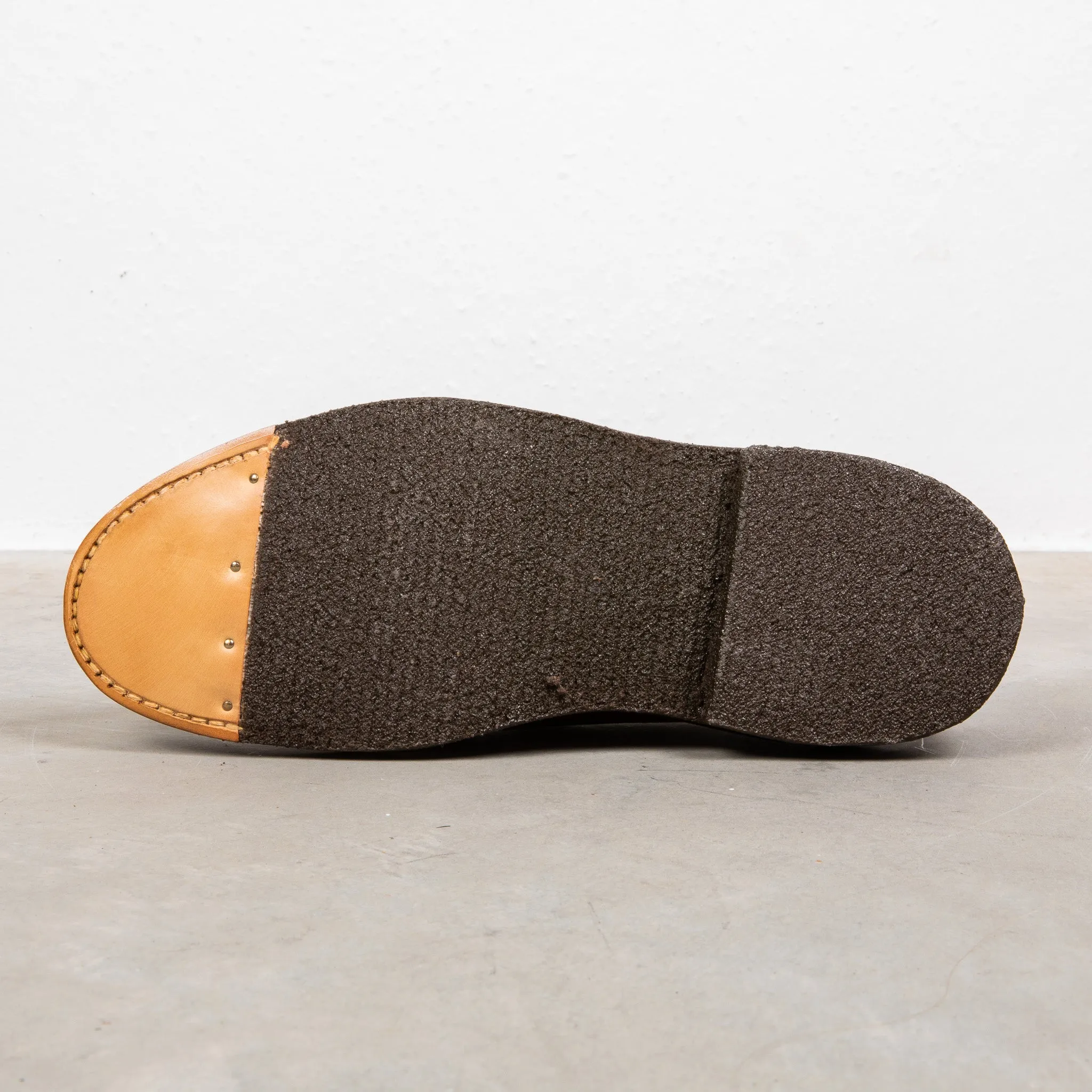 Alden plain toe blucher dark brown grained leather on crepe