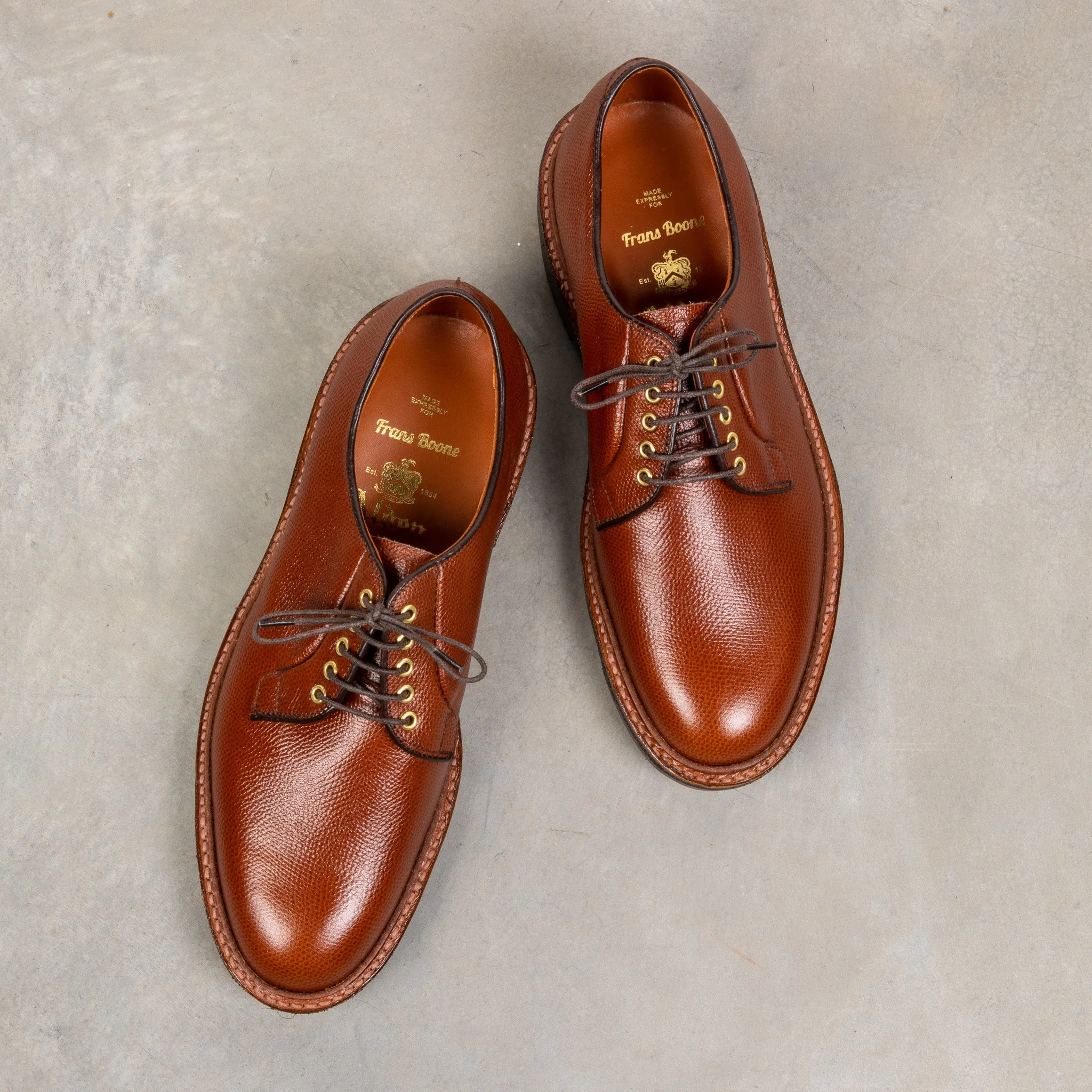 Alden plain toe blucher dark brown grained leather on crepe