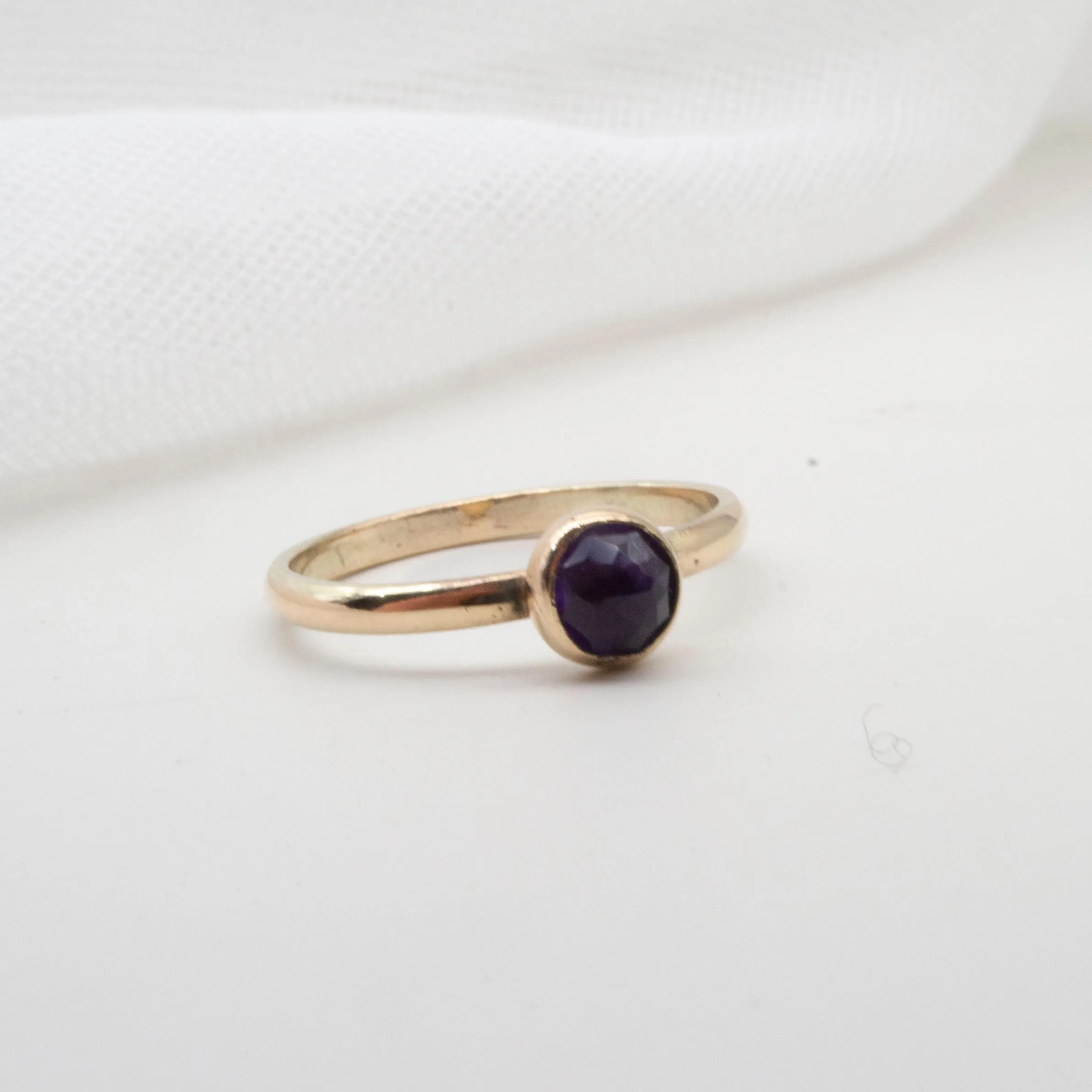 Amethyst rose cut cabochon gold fill band Size Q