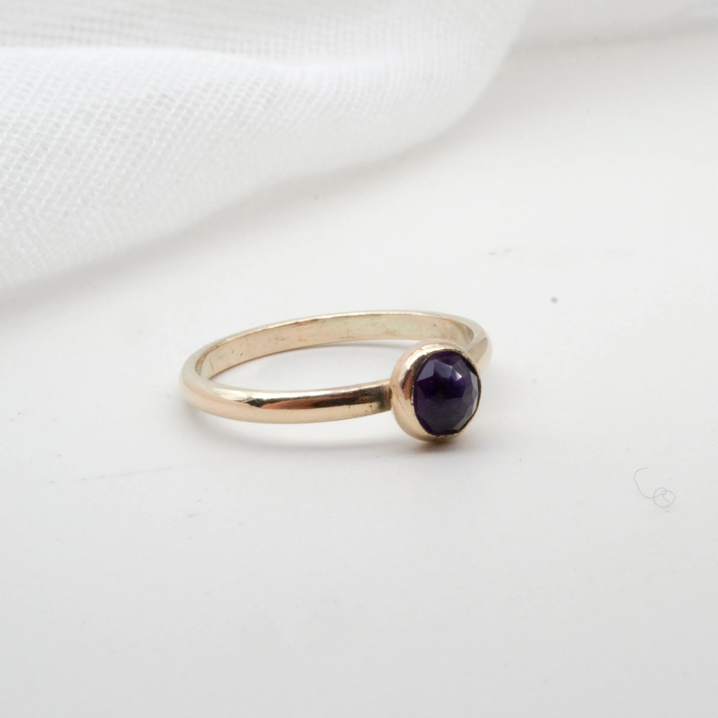 Amethyst rose cut cabochon gold fill band Size Q