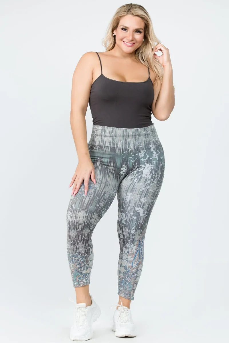 B4223XLCC  Capri High Waist Crop Legging Bohemian Flair