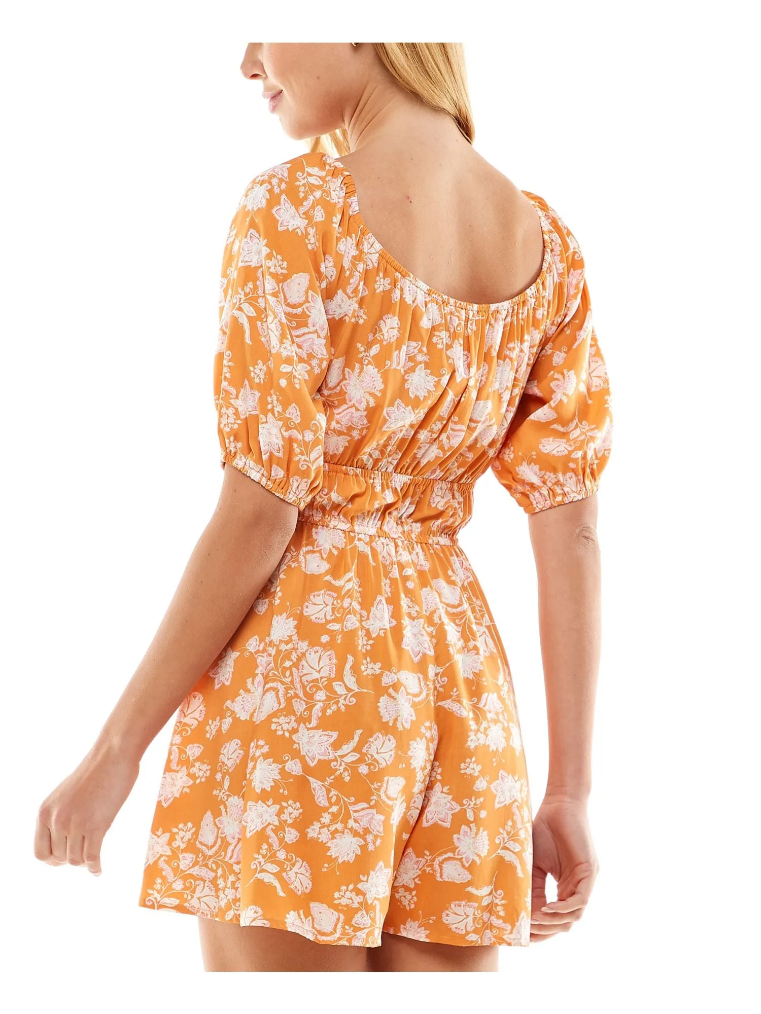 BEBOP Womens Floral Elbow Sleeve Scoop Neck Wide Leg Romper