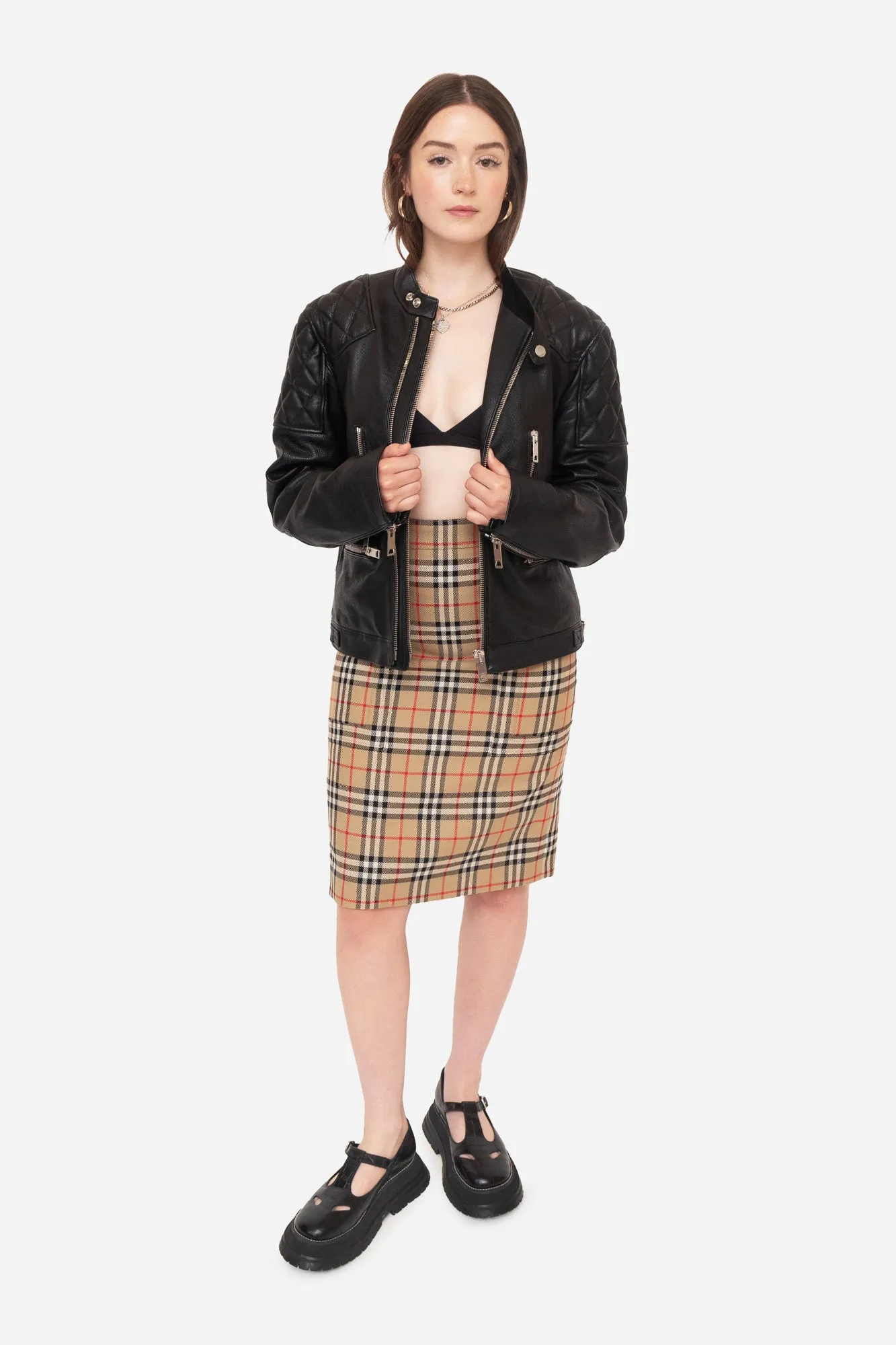 Black Leather Quilted Jacket Silver Hardware