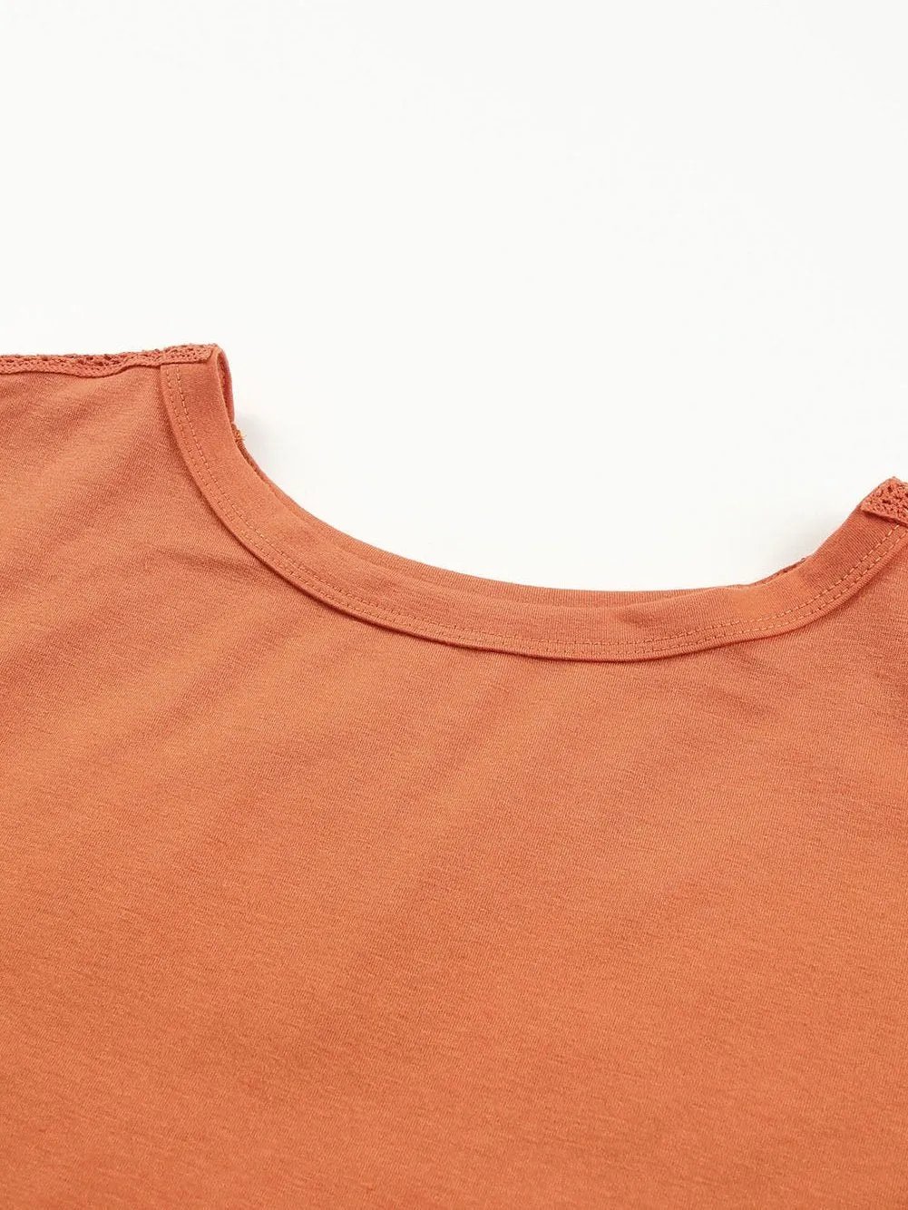 Bohemian Brown Floral Lace Detail Balloon Sleeve Top