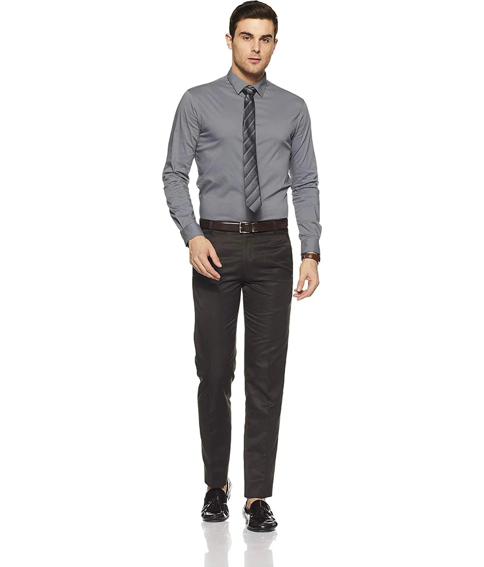 Cliths Slim Fit Flat Front Black Formal Trouser For Men
