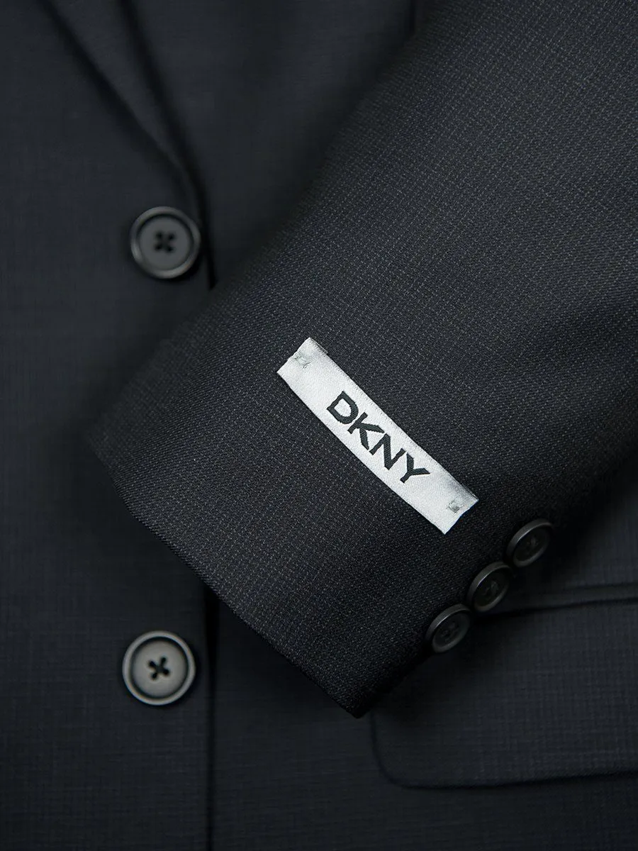 DKNY 23275 100% Wool Boy's Slim Fit Suit - Box Weave - Black