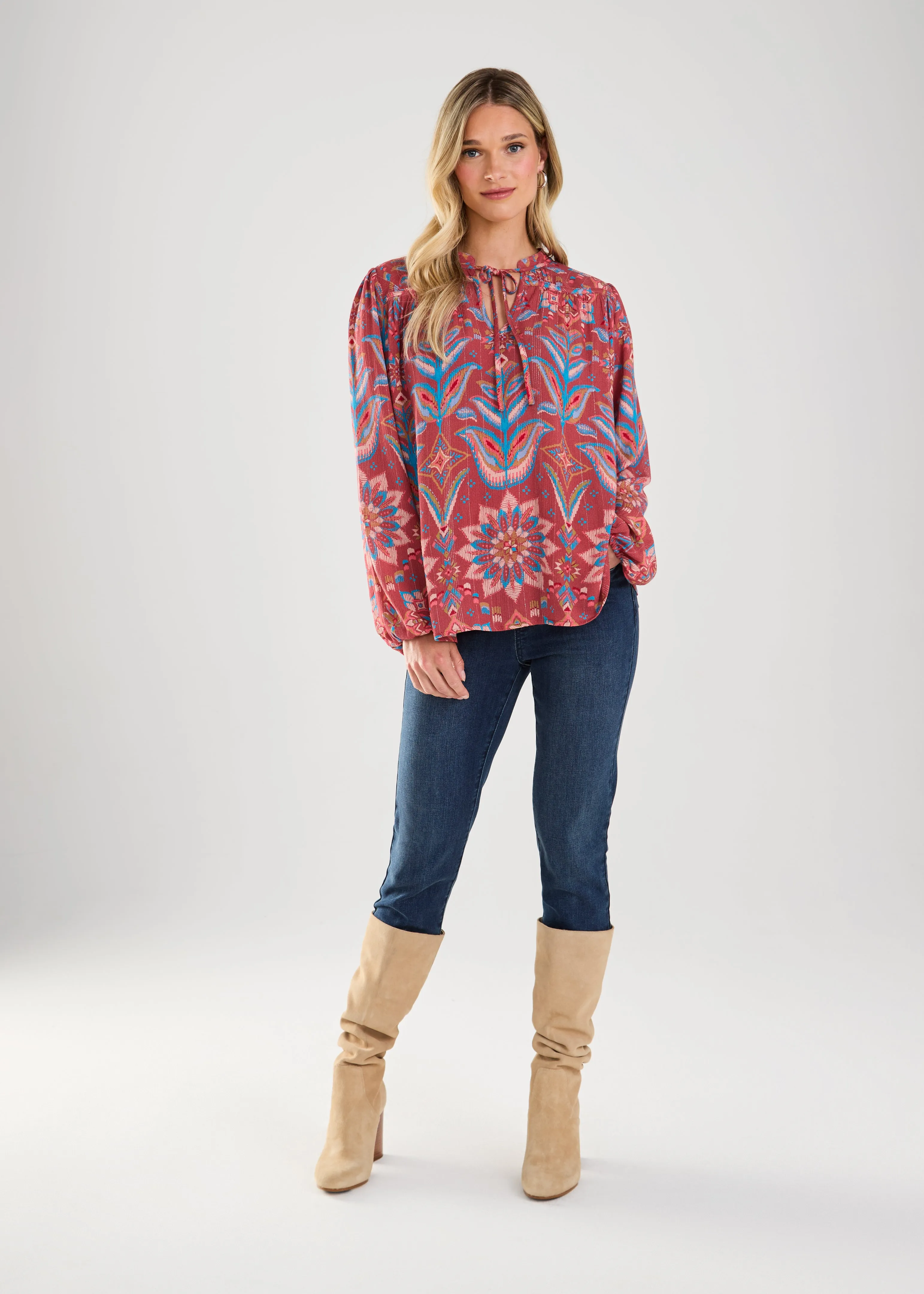 FDJ Long Sleeve Tie-Up Blouse