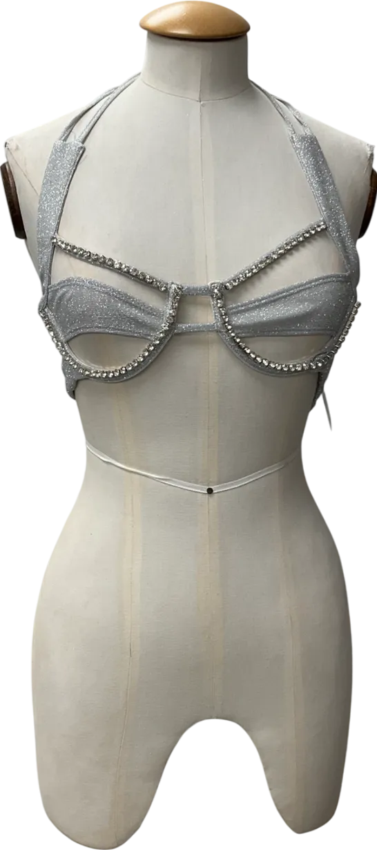 finesse Metallic Silver diamante embellished Bra UK XS