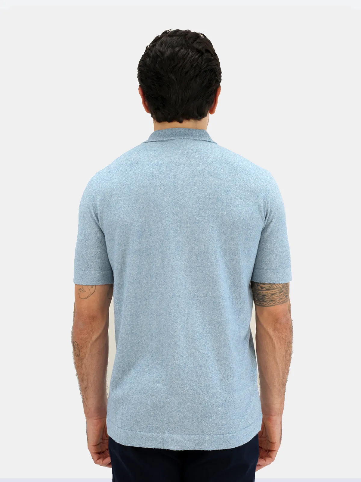 Garda Short Sleeve Polo Micro Bouclé Light Blue Melange