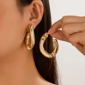 Geometric Irregular C-Shaped CCB Piercing Stud Earrings