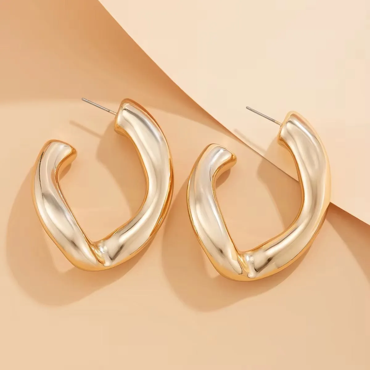 Geometric Irregular C-Shaped CCB Piercing Stud Earrings