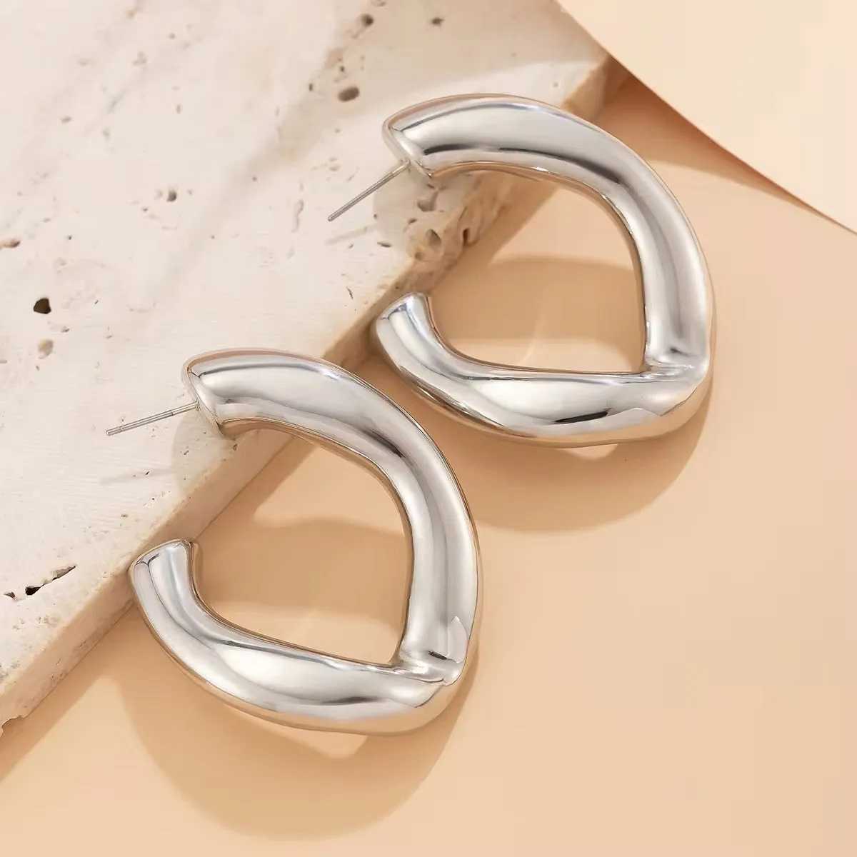 Geometric Irregular C-Shaped CCB Piercing Stud Earrings