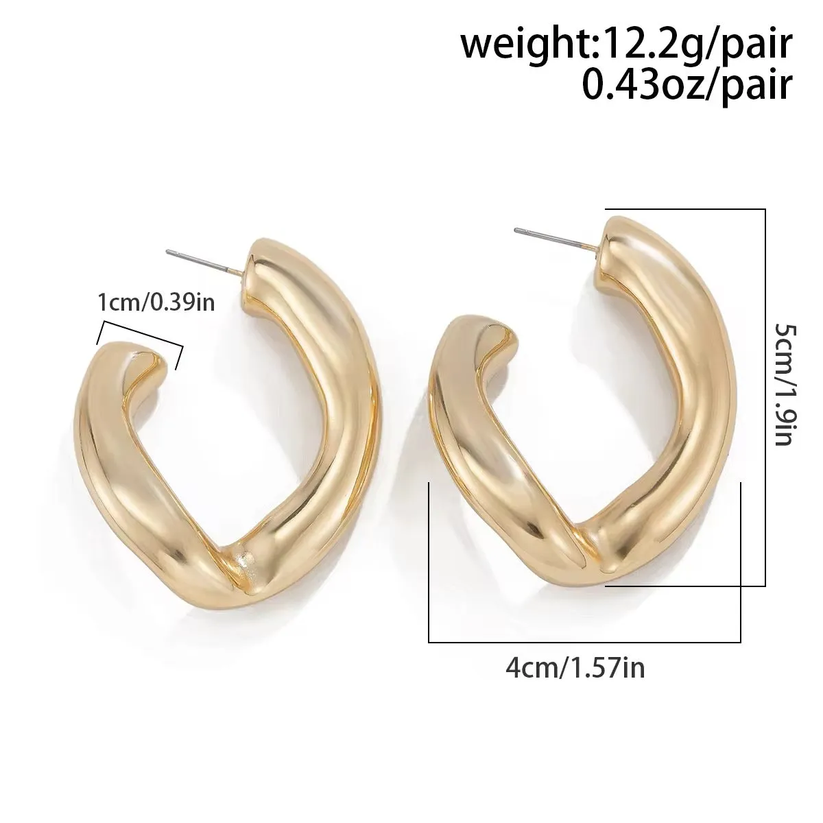 Geometric Irregular C-Shaped CCB Piercing Stud Earrings