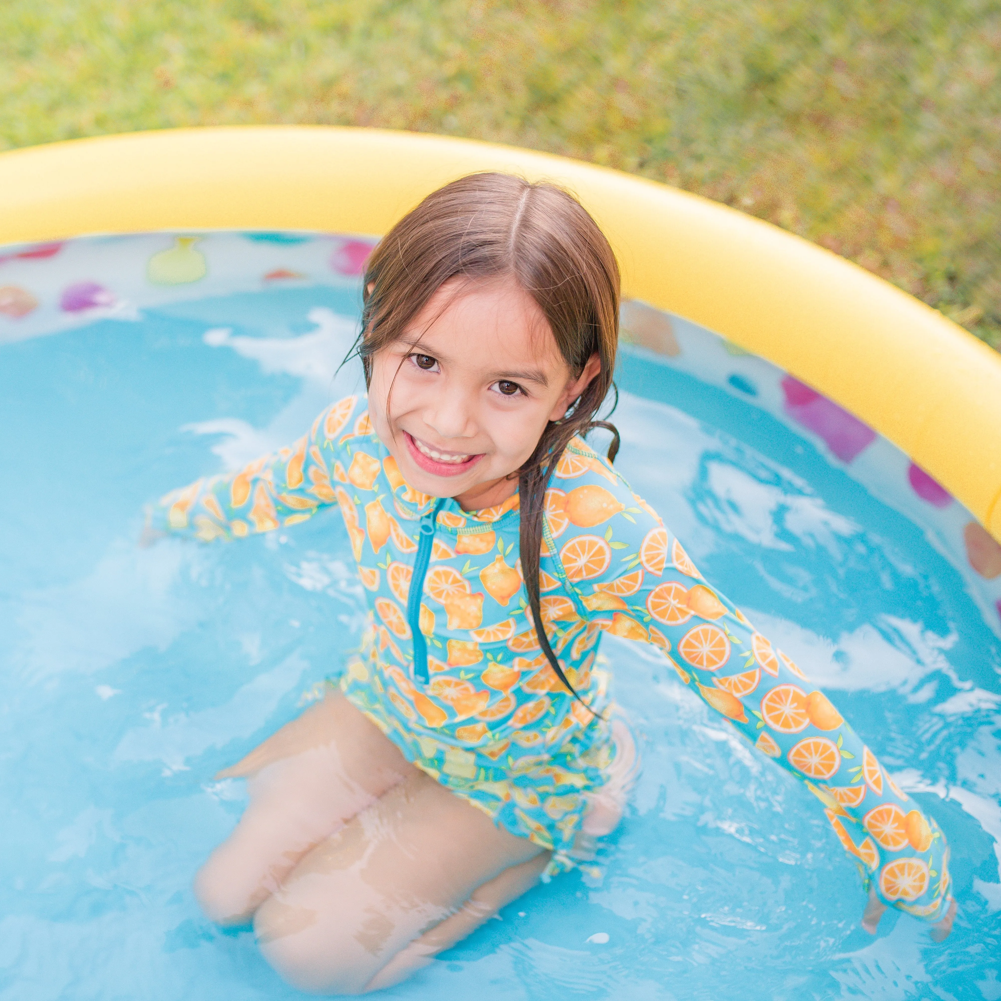 Girls Long Sleeve Swim Dress Cover Up | "Lemons"