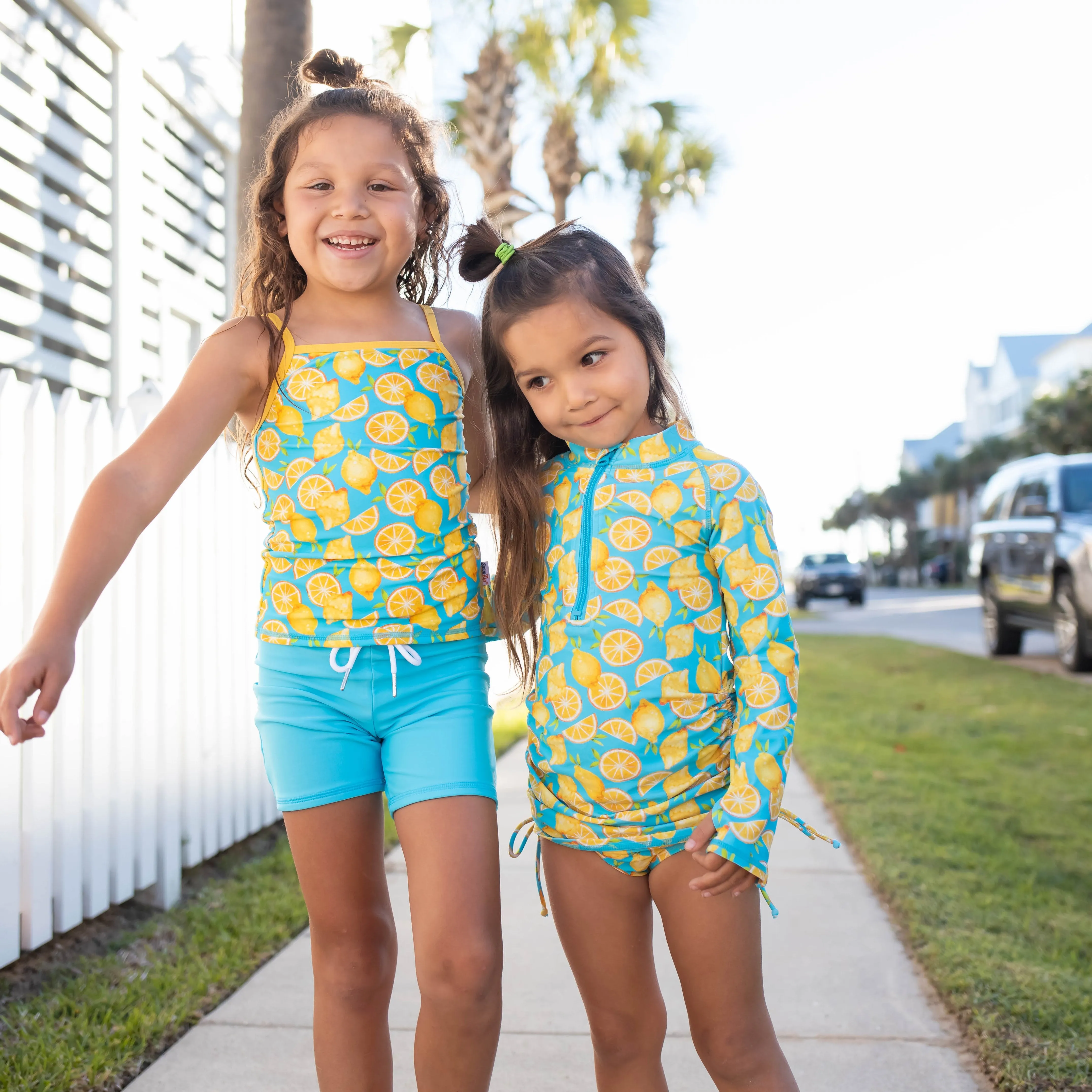 Girls Long Sleeve Swim Dress Cover Up | "Lemons"
