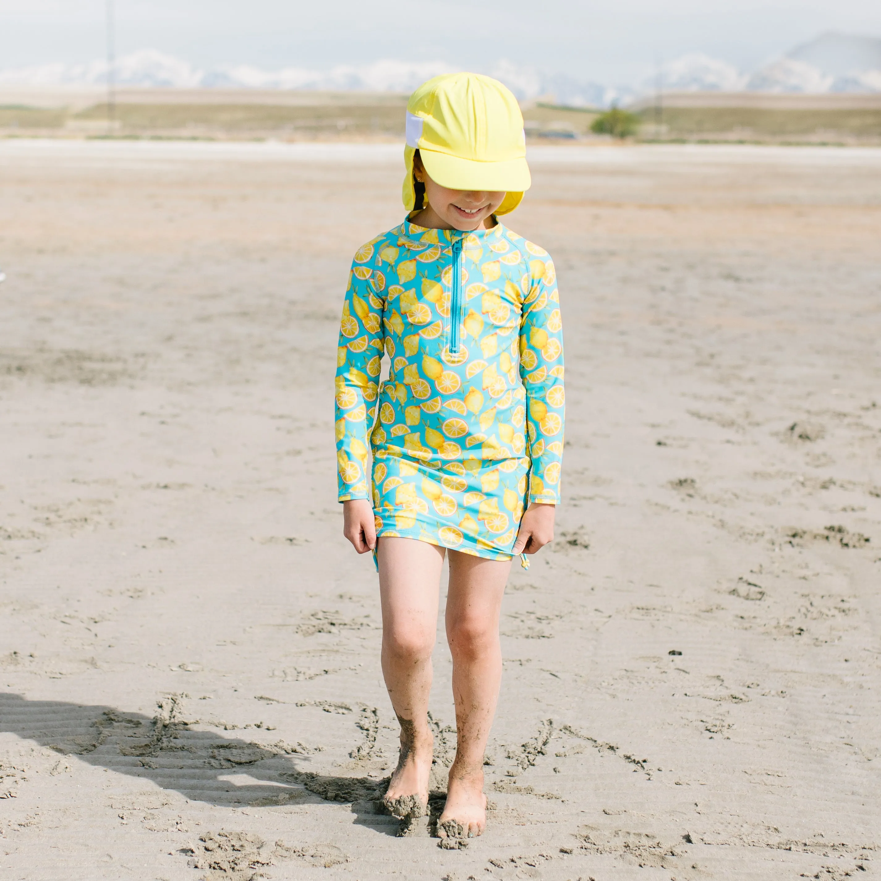 Girls Long Sleeve Swim Dress Cover Up | "Lemons"