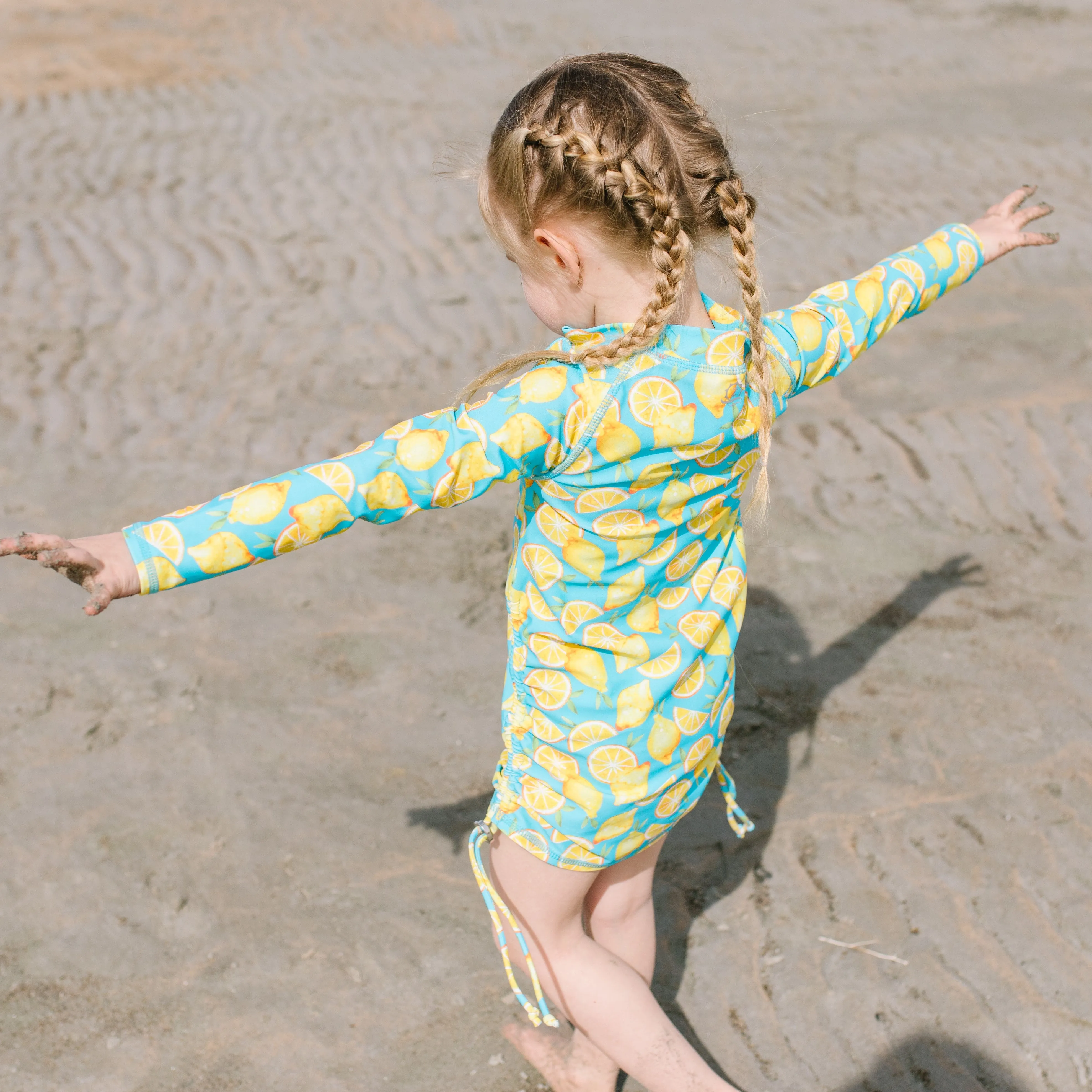 Girls Long Sleeve Swim Dress Cover Up | "Lemons"