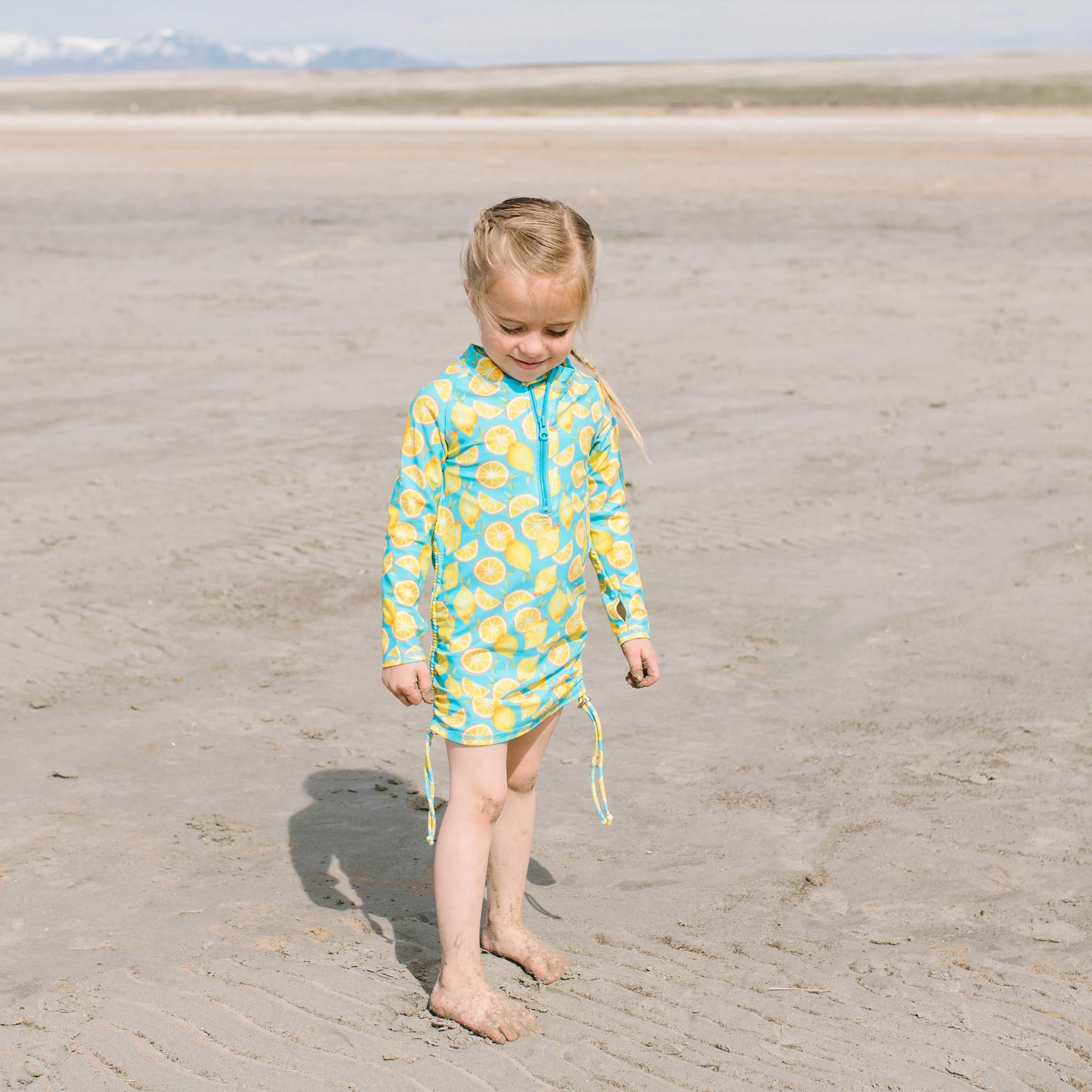 Girls Long Sleeve Swim Dress Cover Up | "Lemons"