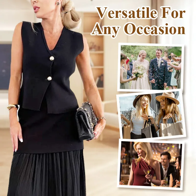 Knitted Vest & Patchwork Midi Skirt 2-Piece Set