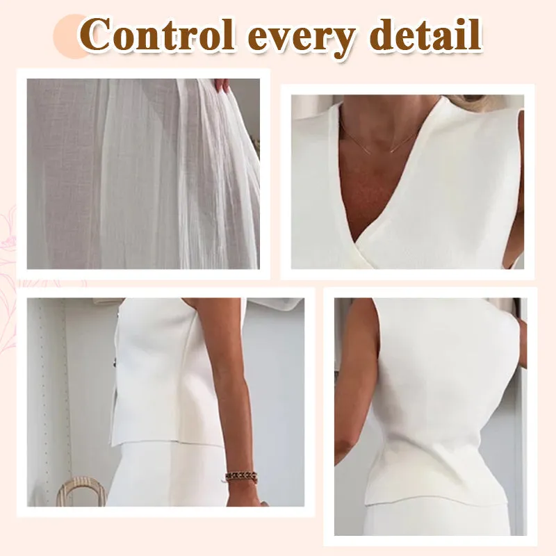 Knitted Vest & Patchwork Midi Skirt 2-Piece Set