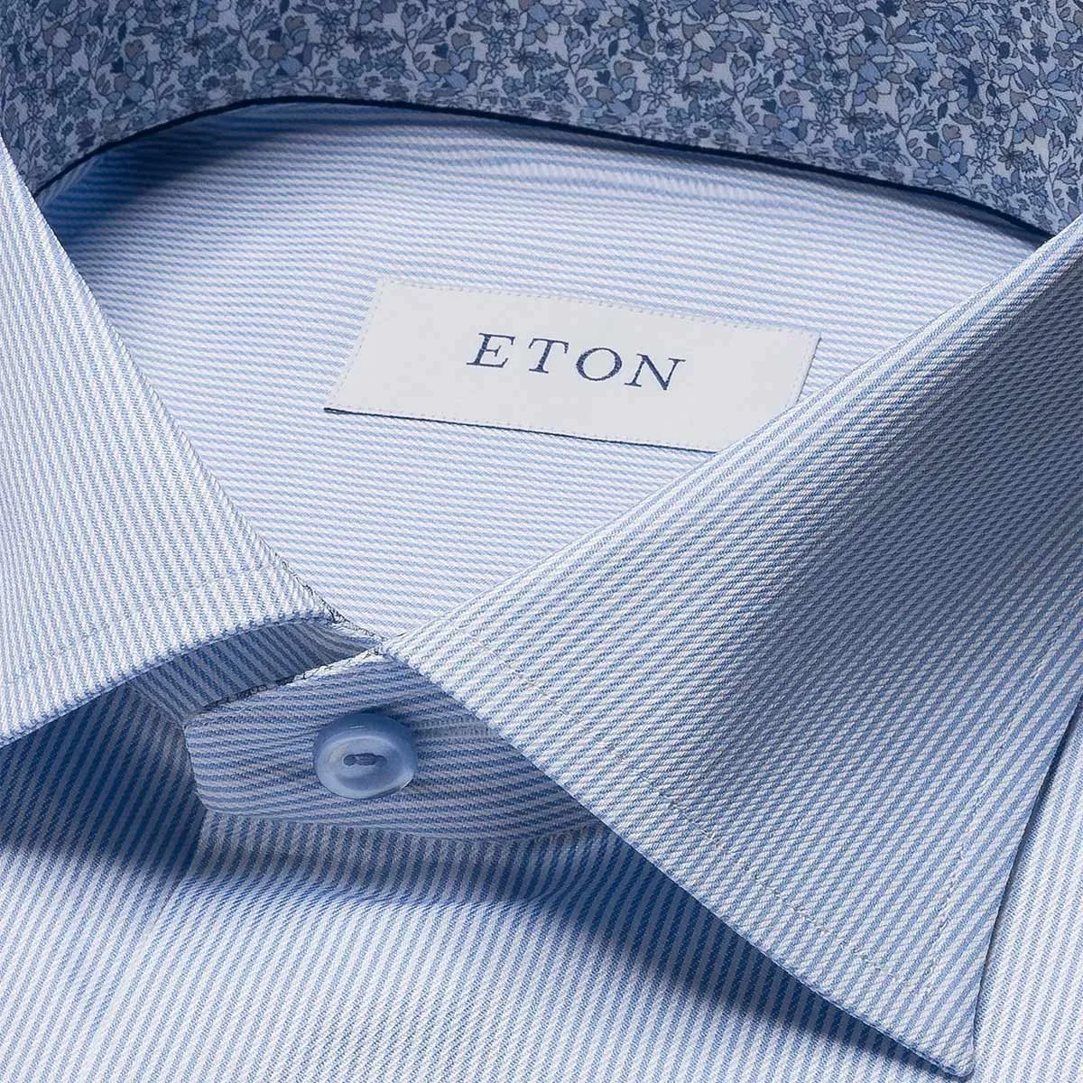 Light Blue Striped Contrast Trim Slim Fit Shirt