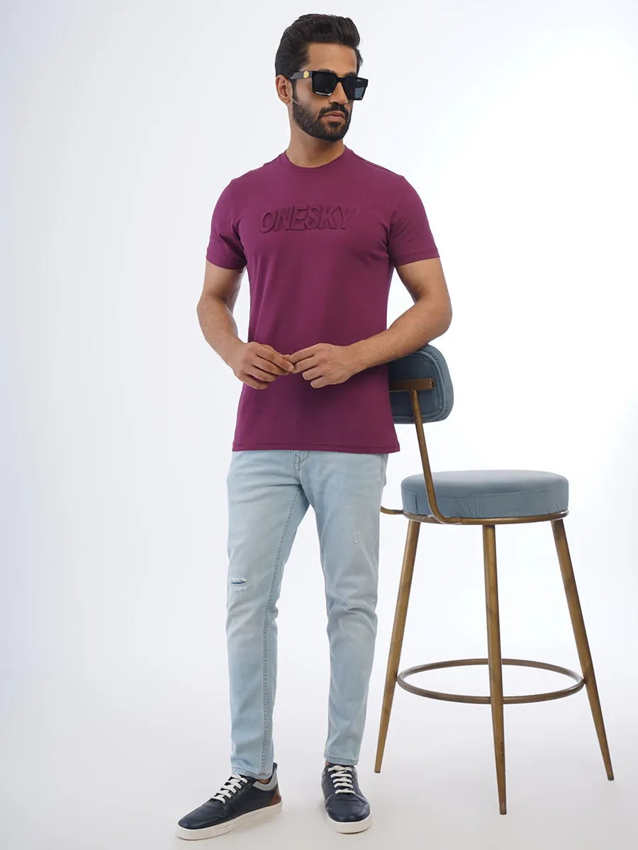 Men Aubergine Round Neck T-Shirt