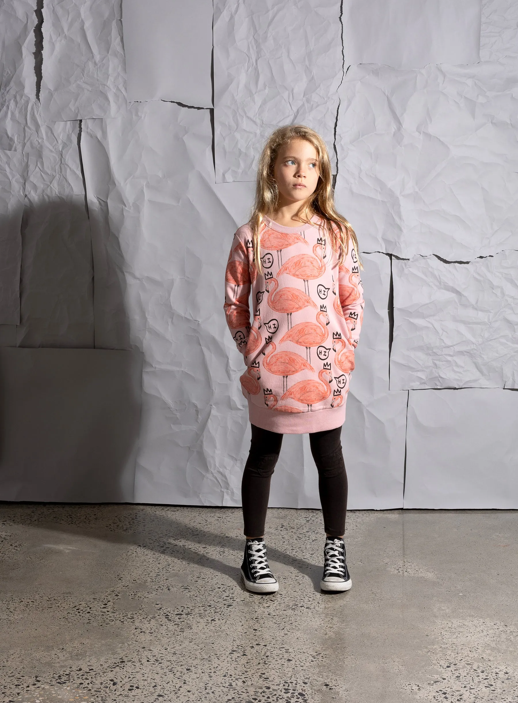Minti Friendly Flamingos Furry Dress - Muted Pink