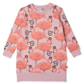 Minti Friendly Flamingos Furry Dress - Muted Pink