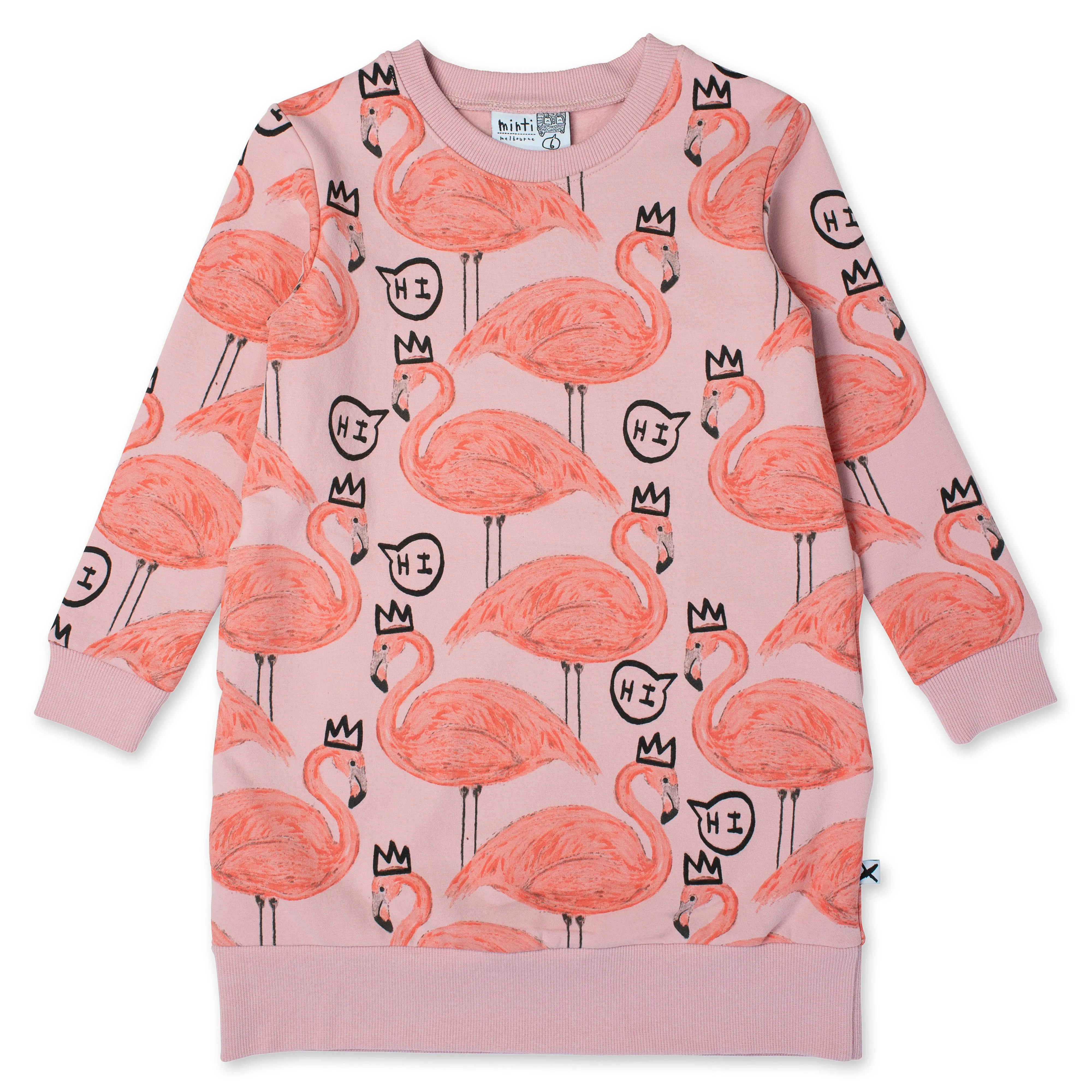 Minti Friendly Flamingos Furry Dress - Muted Pink