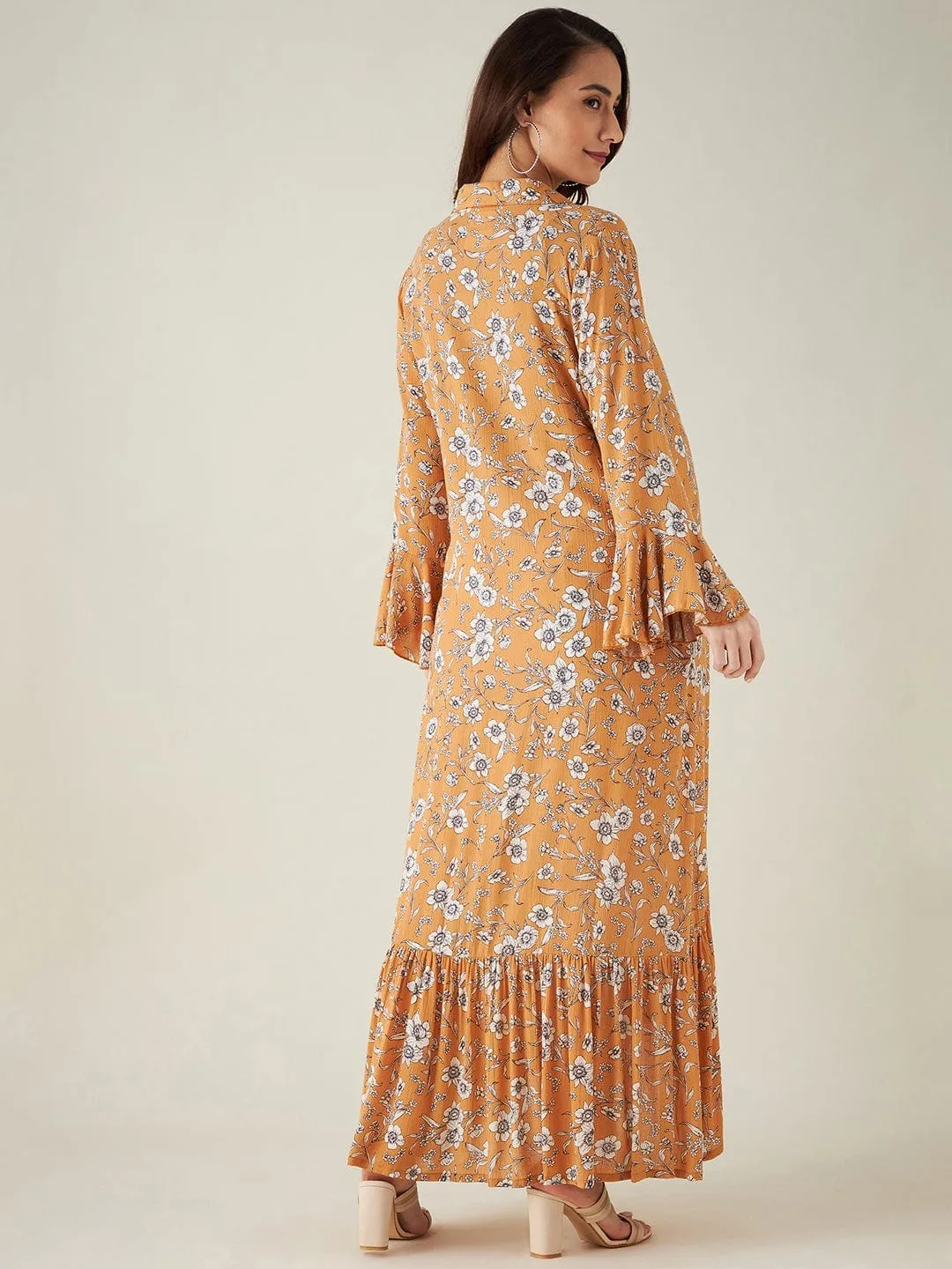 Mustard Floral Print Maternity dress