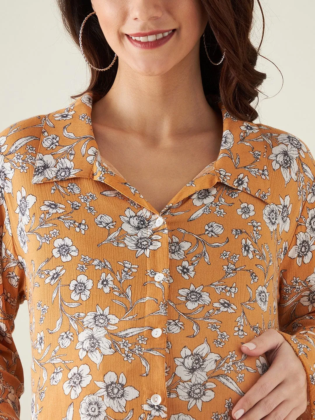 Mustard Floral Print Maternity dress