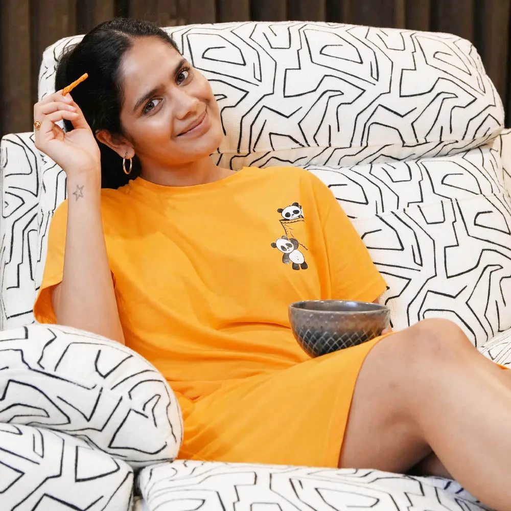 Mustard Panda Short Cotton Dress