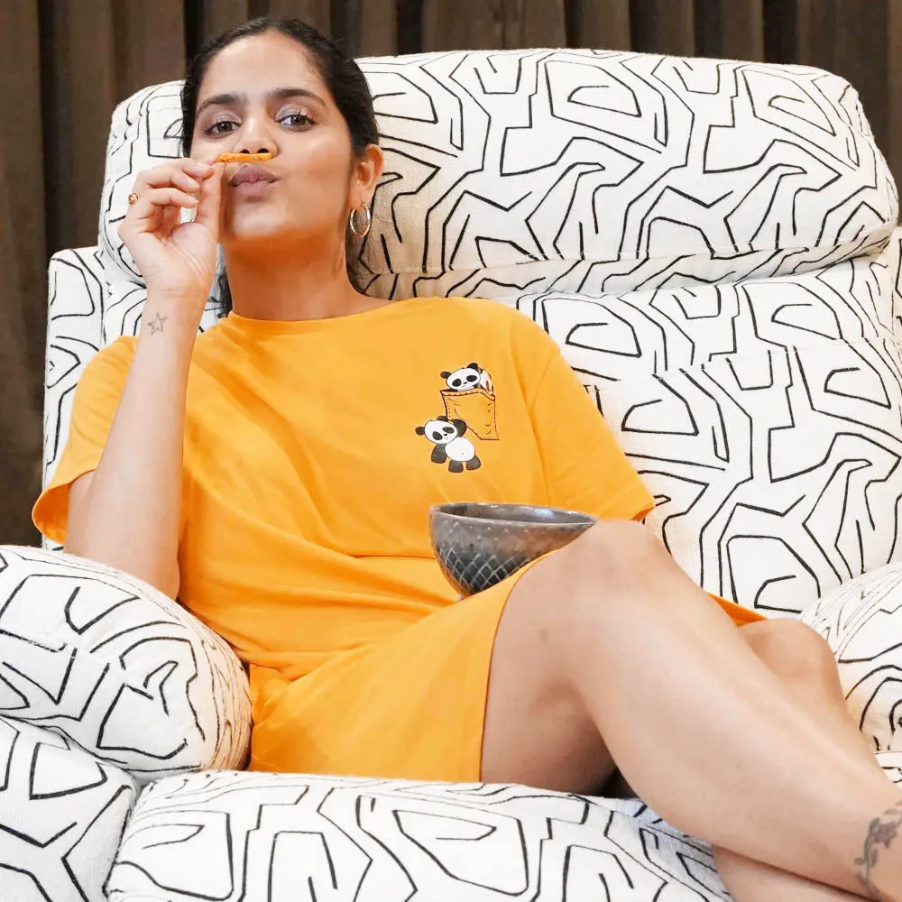 Mustard Panda Short Cotton Dress