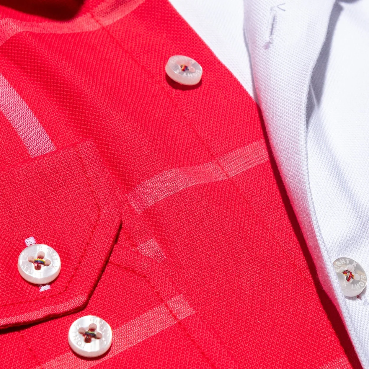 Part Plaid FROG Oxford Button Down Shirt - Red