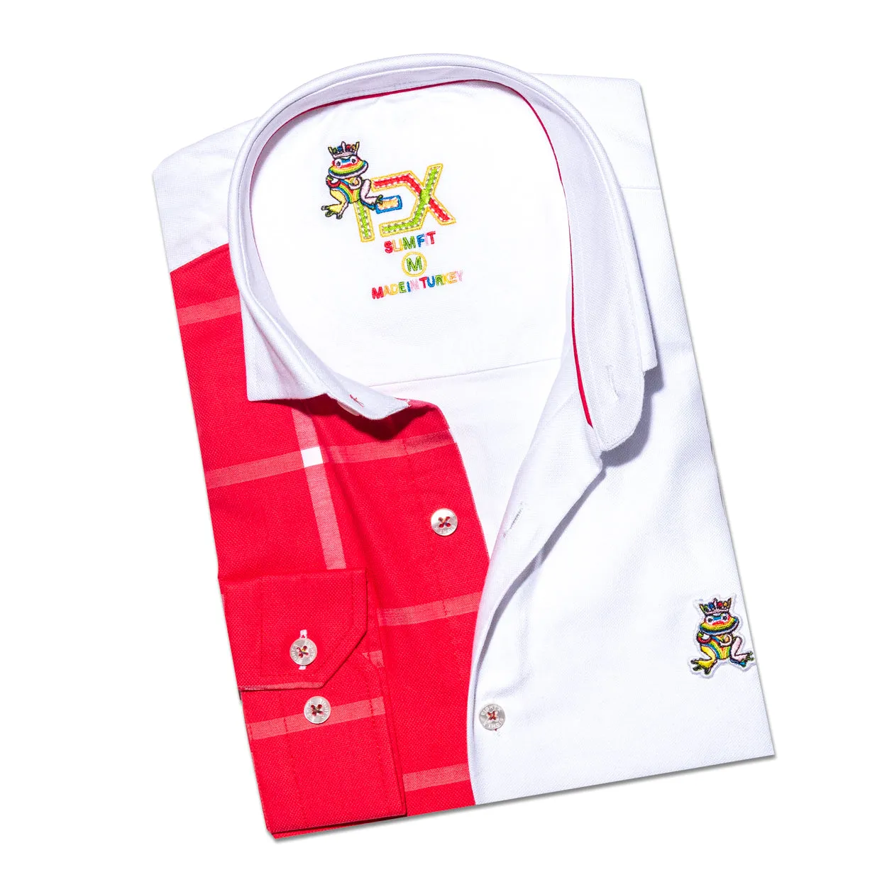Part Plaid FROG Oxford Button Down Shirt - Red