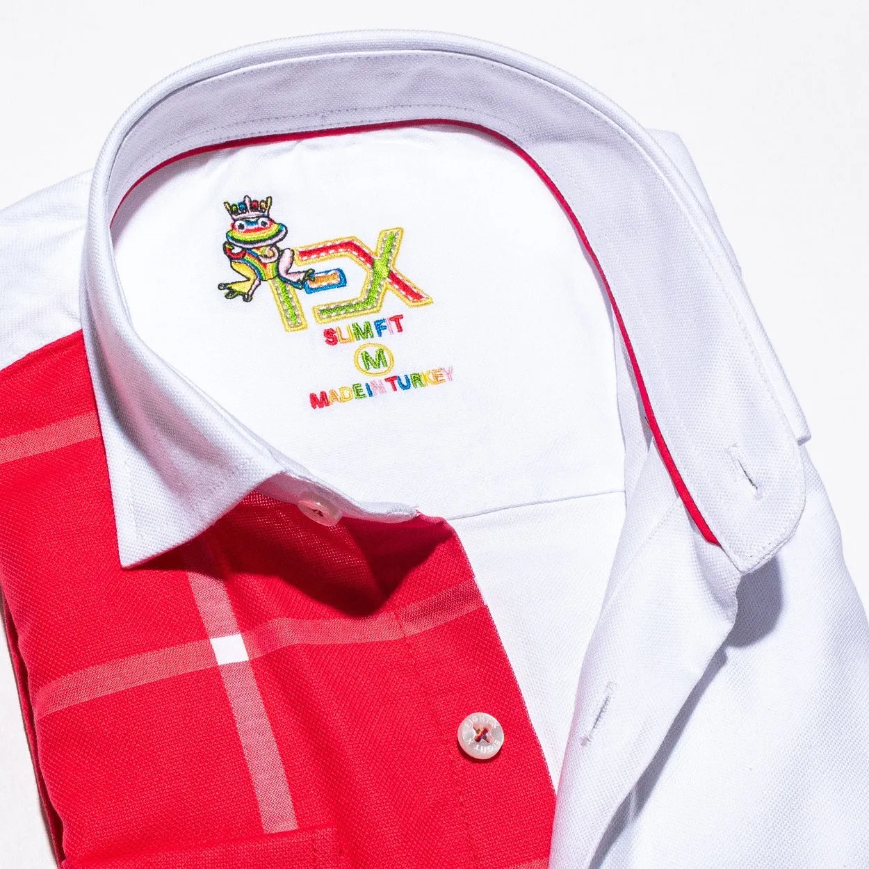 Part Plaid FROG Oxford Button Down Shirt - Red