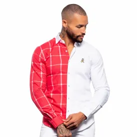 Part Plaid FROG Oxford Button Down Shirt - Red