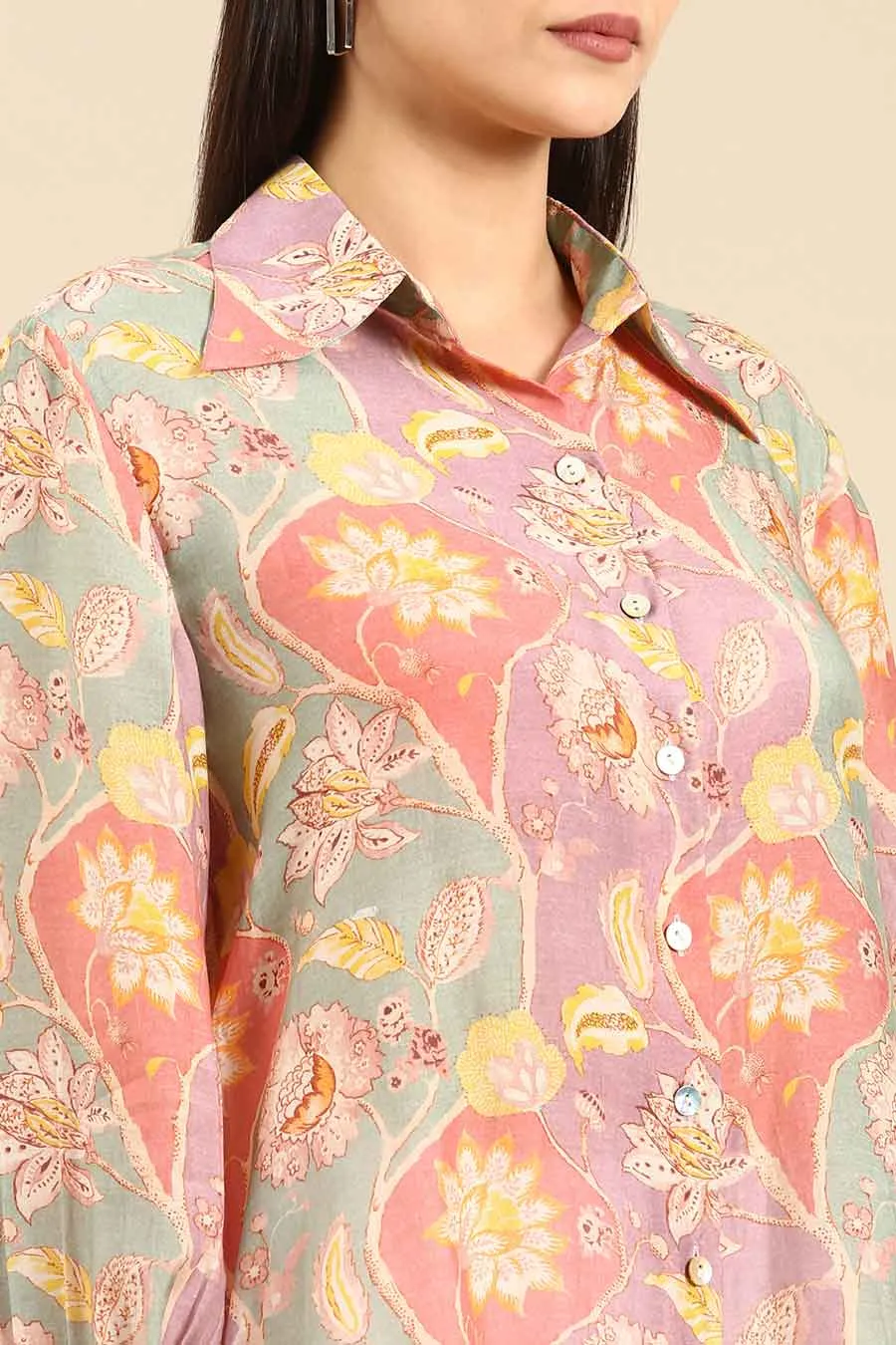 Pastel Floral Print Muslin Shirt