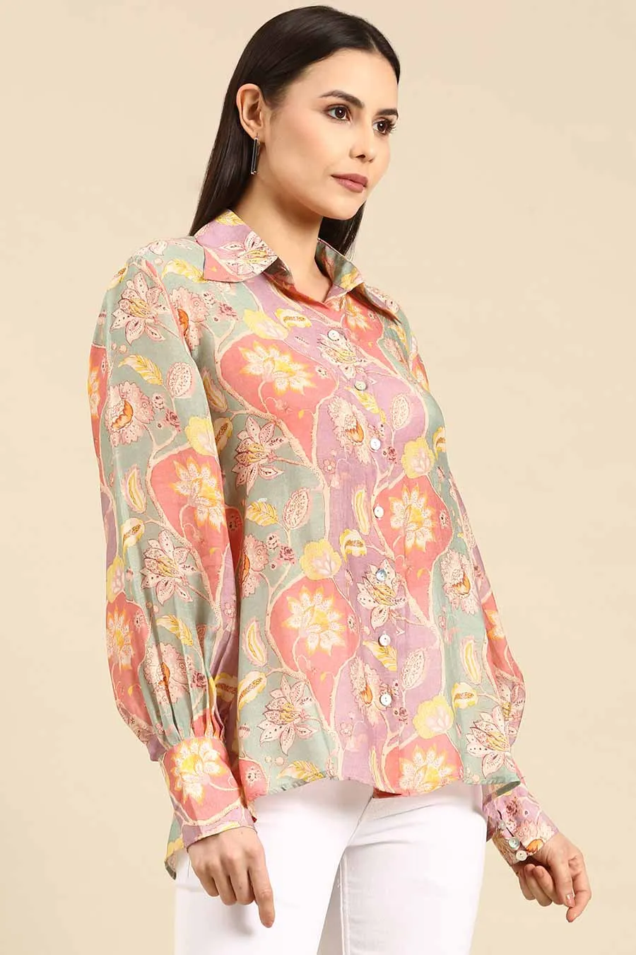 Pastel Floral Print Muslin Shirt