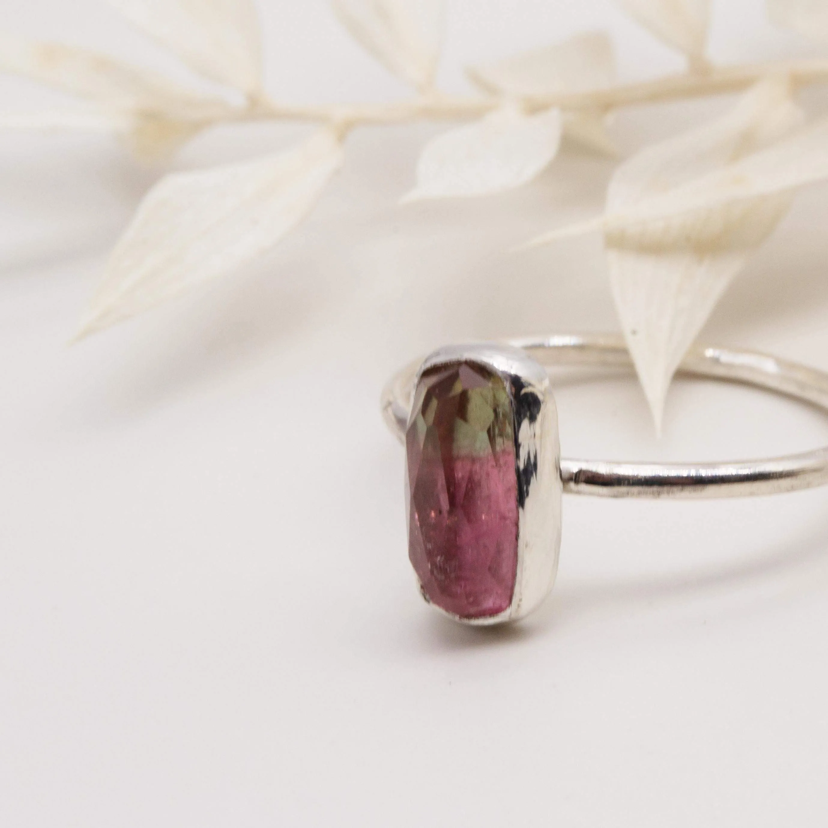 Pink / green tourmaline ring