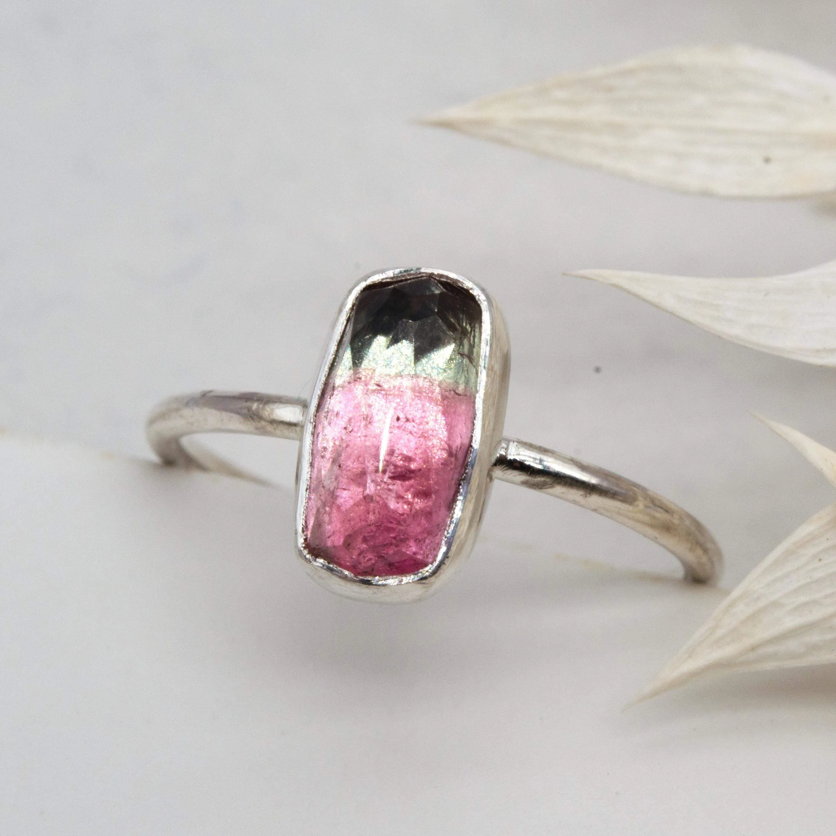 Pink / green tourmaline ring