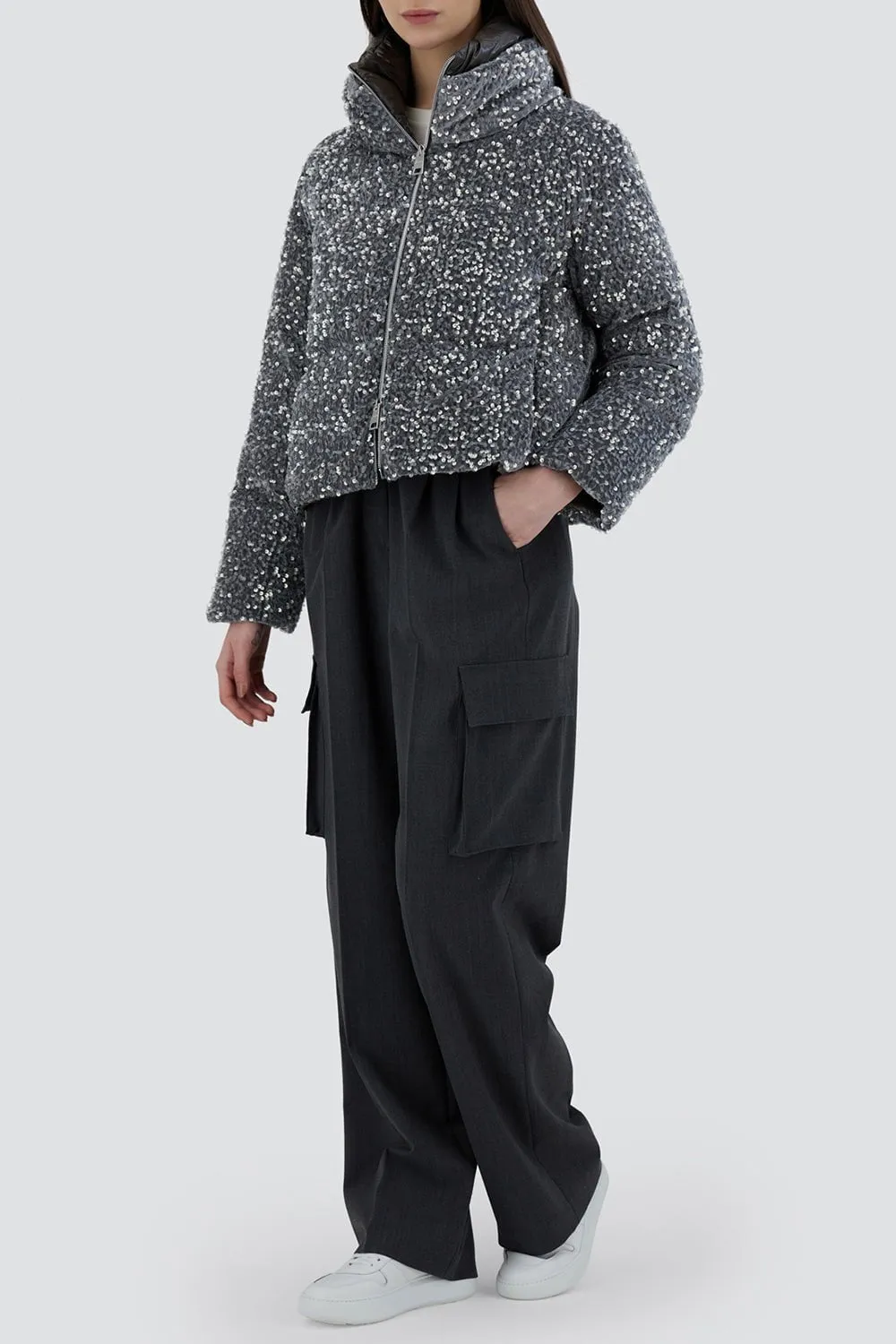 Quilted Paillette Zip Jacket