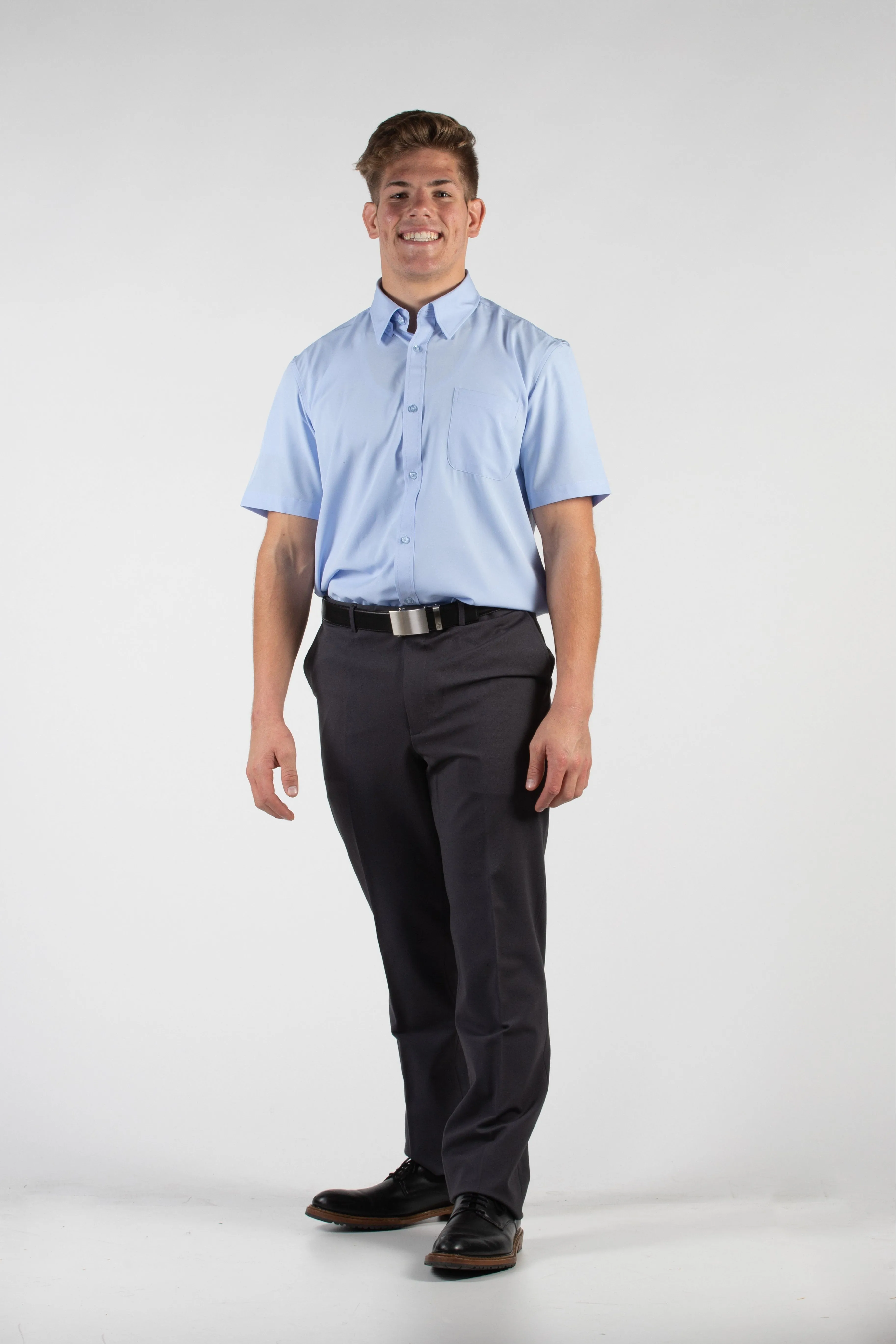 Robbins & Brooks 4-Way Flex Blue Dress Shirt Short Sleeve