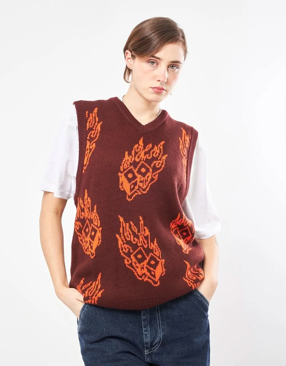 Route One Dice Knitted Vest - Cappuccino