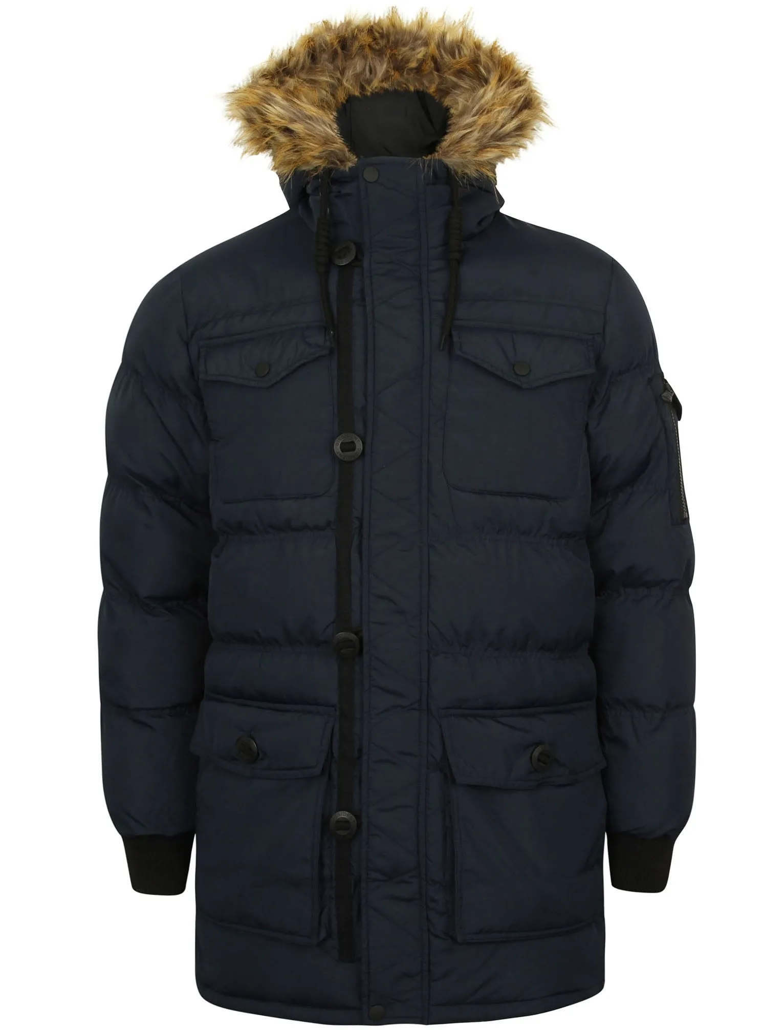 Saxon Quilted Puffer Coat with Hood in True Navy - Dissident