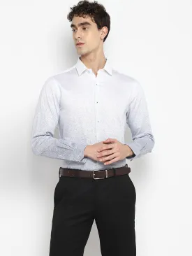 Self Design White Slim Fit Formal Shirt